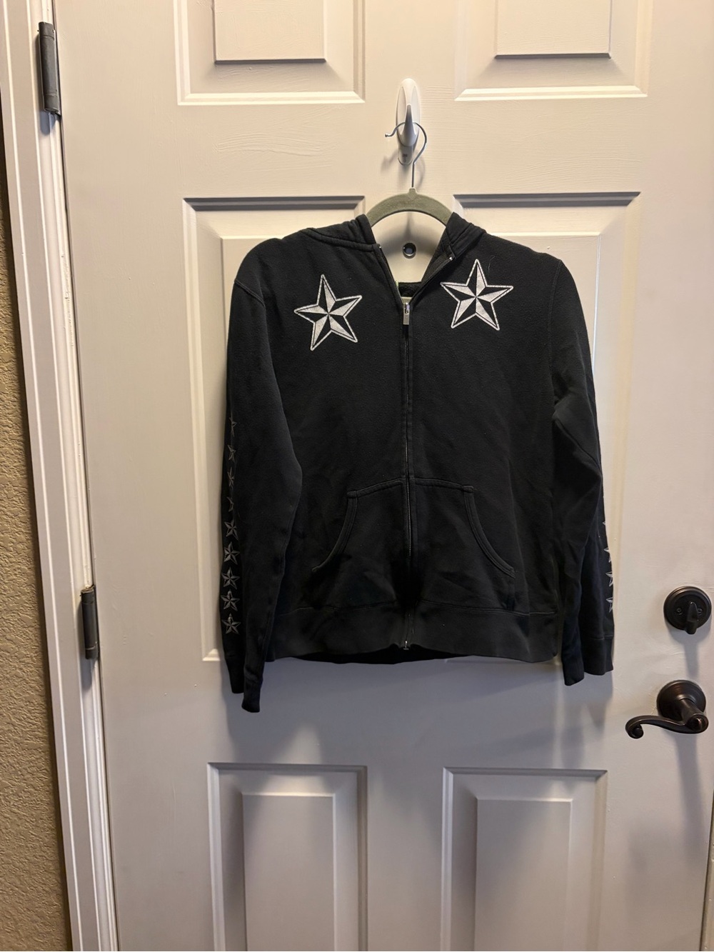 Too Fast Black Zip-Up Hoodie with White Star Accents